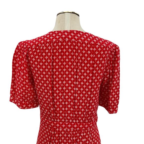 ba&sh Charlie Dress Wrap Crepe Short Sleeve Floral Print Red White Size 2 US 8 - Picture 9 of 14